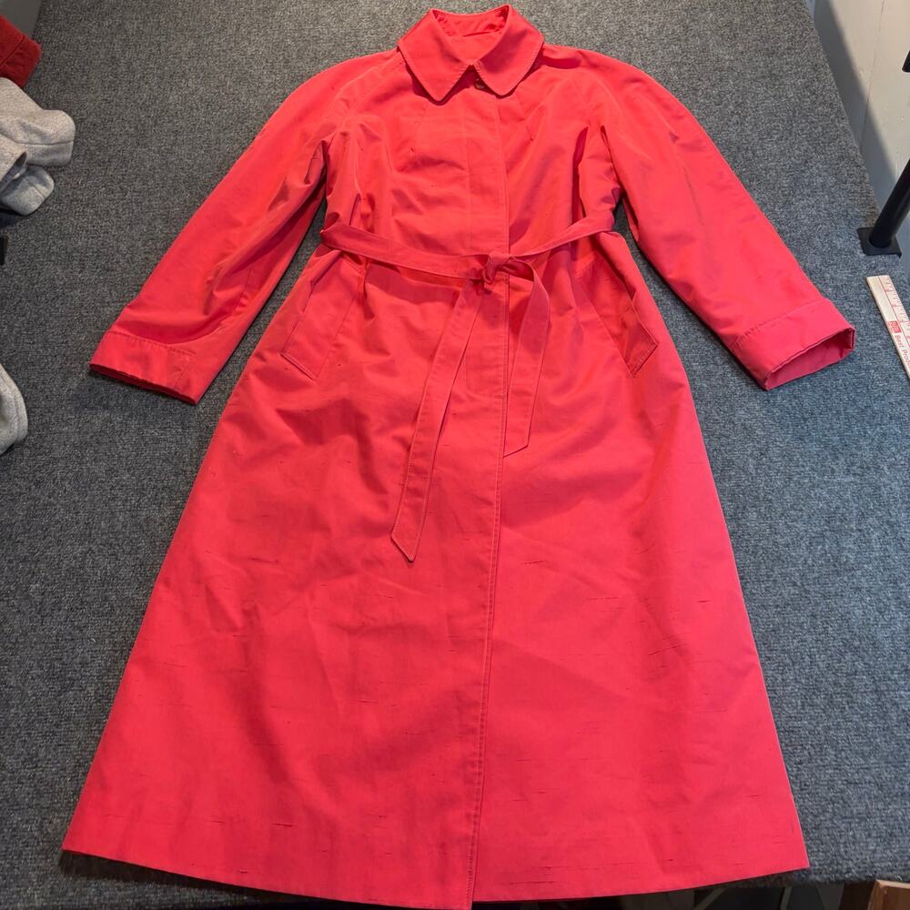 Weatherbee Vintage Coral Pink Belted Trench Rain Coat Womens Medium Long Jacket